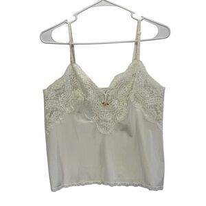 Applause Elegant Vintage Lace Trim Off White Satin Camisole. Size 32